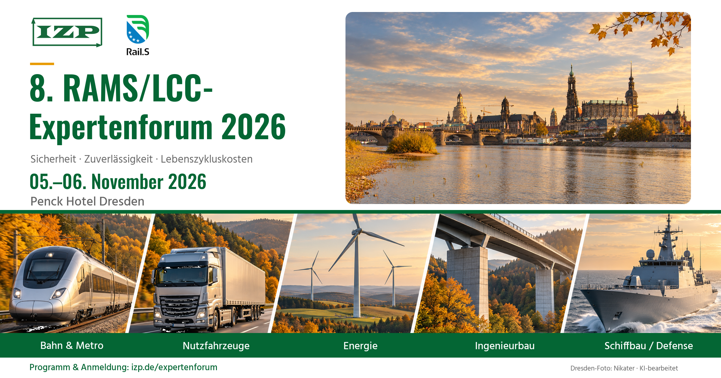 IZP_RailS RAMS_LCC_Expertenforum_2026_LinkedIn_Banner_Dresden_Herbst_V3 RAMS LCC Expertenforum Tagung 2024 November Dresden
